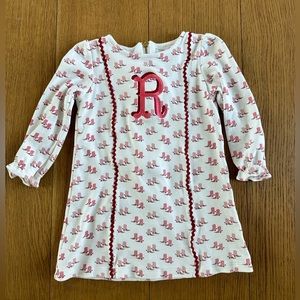 Lila and Hayes boot print dress monogrammed with R, 3T like new